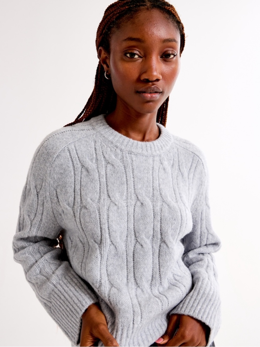 A&F Madeline Cable Knit Crew Sweater - Light Gray NWT